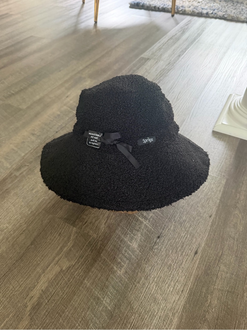 Sprigs Black Textured Bucket Hat with Decorative Ribbon